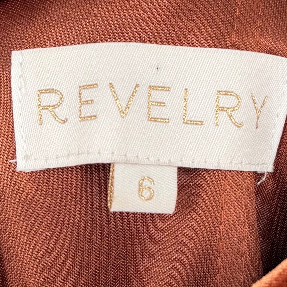 Revelry Billie Velvet Maxi Dress Sz 6 Rust Button High Slit Spaghetti Strap - Picture 3 of 14